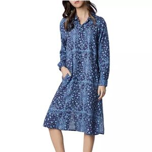 Billy T Women’s Poet Windowpane Floral Print Shirt Dress Country Western Size L